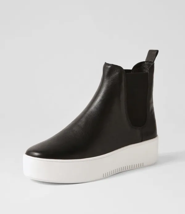 Women DJANGO & JULIETTE Wylder Black White Leather Elastic Chelsea Boots