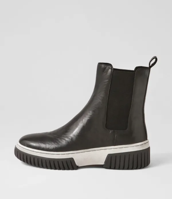 Women DJANGO & JULIETTE Yaella Black White Leather Chelsea Boots