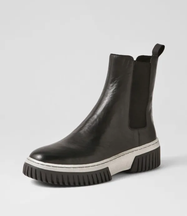 Women DJANGO & JULIETTE Yaella Black White Leather Chelsea Boots