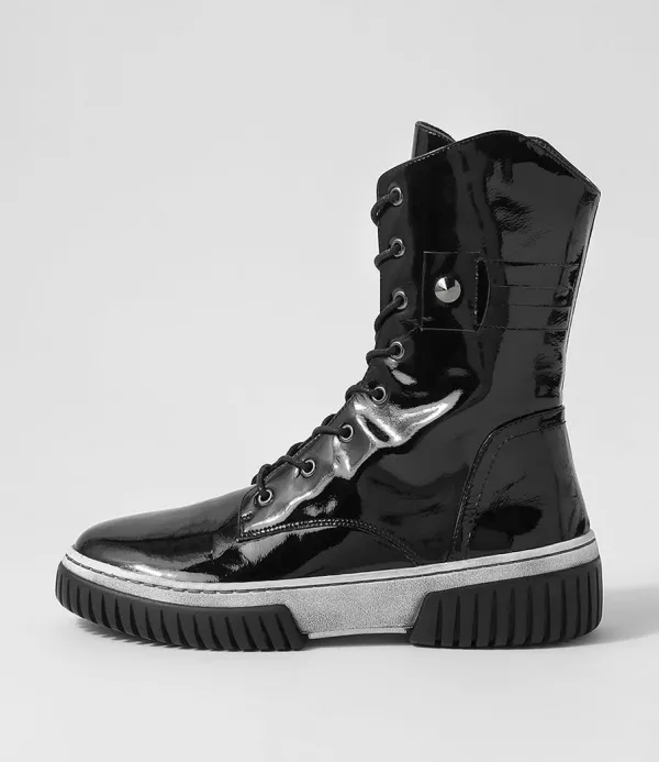 Women DJANGO & JULIETTE Yaintly Black White Patent Ankle Boots