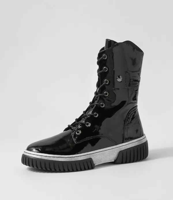 Women DJANGO & JULIETTE Yaintly Black White Patent Ankle Boots