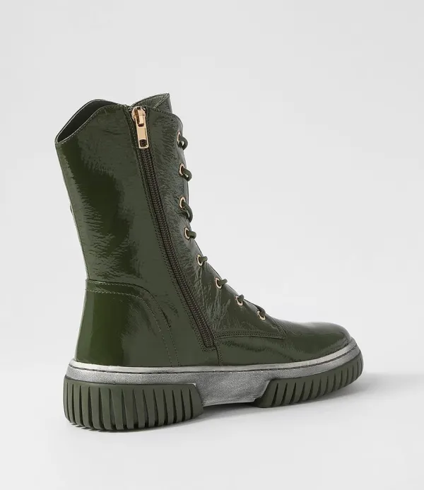 Women DJANGO & JULIETTE Yaintly Khaki White Patent Ankle Boots