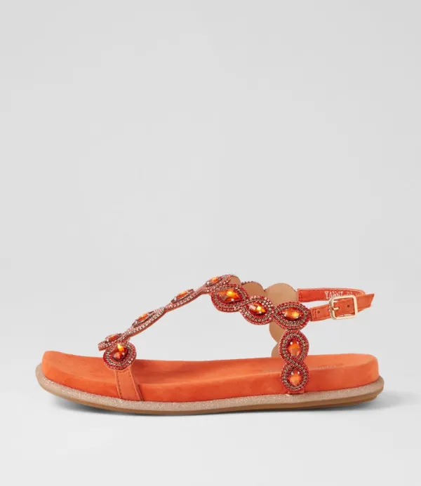 Women DJANGO & JULIETTE Yanni Orange Suede Jewels Sandals