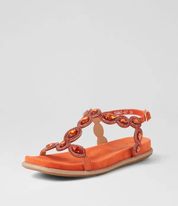 Women DJANGO & JULIETTE Yanni Orange Suede Jewels Sandals