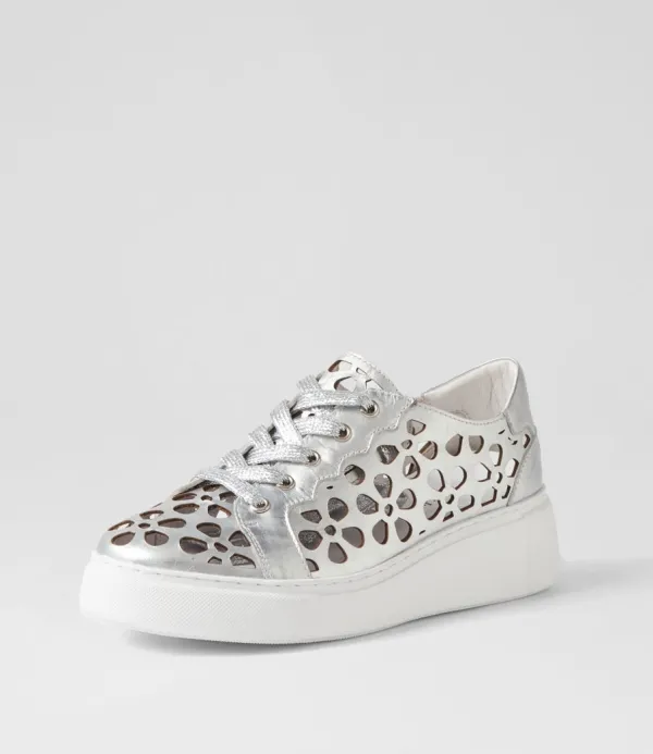 Women DJANGO & JULIETTE Yarry Silver White Leather Sneakers