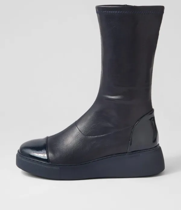 Women DJANGO & JULIETTE Yiggy Navy Patent Stretch Calf Boots