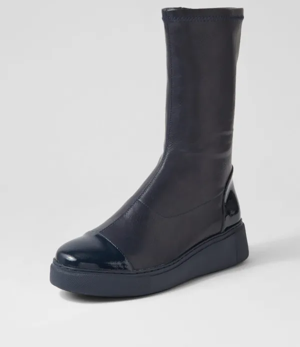 Women DJANGO & JULIETTE Yiggy Navy Patent Stretch Calf Boots
