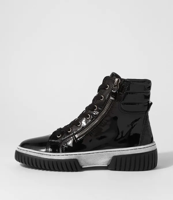 Women DJANGO & JULIETTE Yippie Black White Patent Ankle Boots