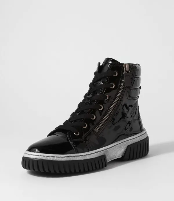 Women DJANGO & JULIETTE Yippie Black White Patent Ankle Boots