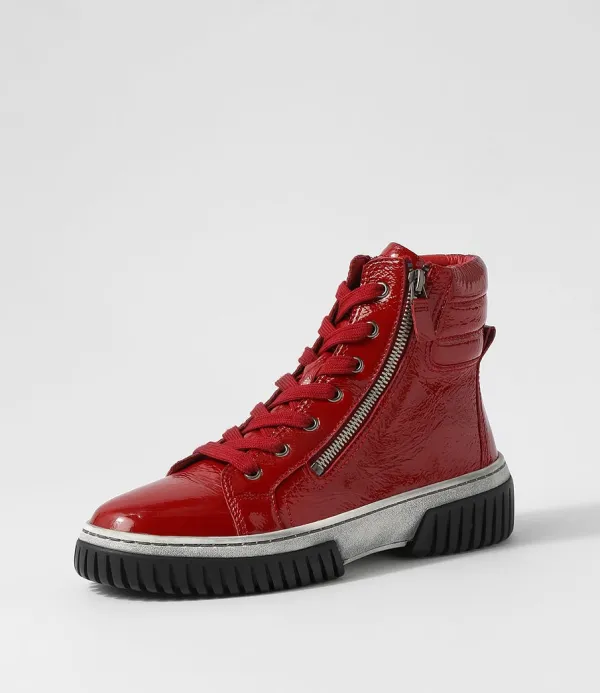Women DJANGO & JULIETTE Yippie Dark Red White Patent Ankle Boots