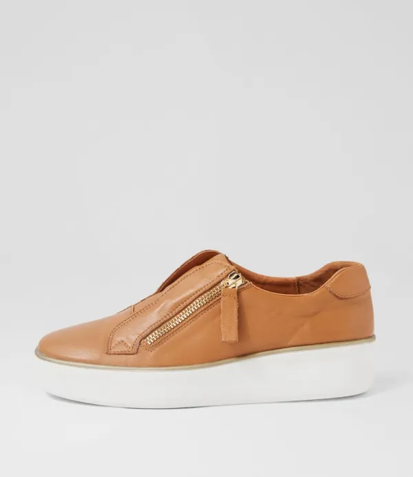 Women ZIERA Zikta W Dark Tan White Leather Sneakers