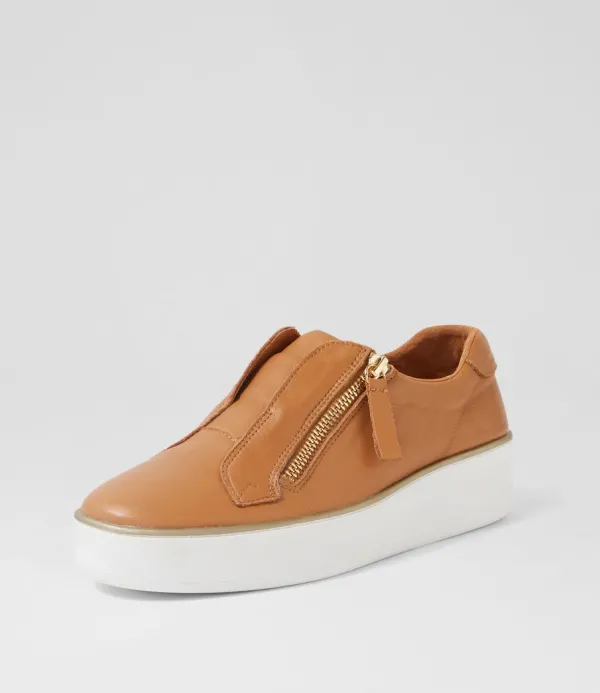 Women ZIERA Zikta W Dark Tan White Leather Sneakers