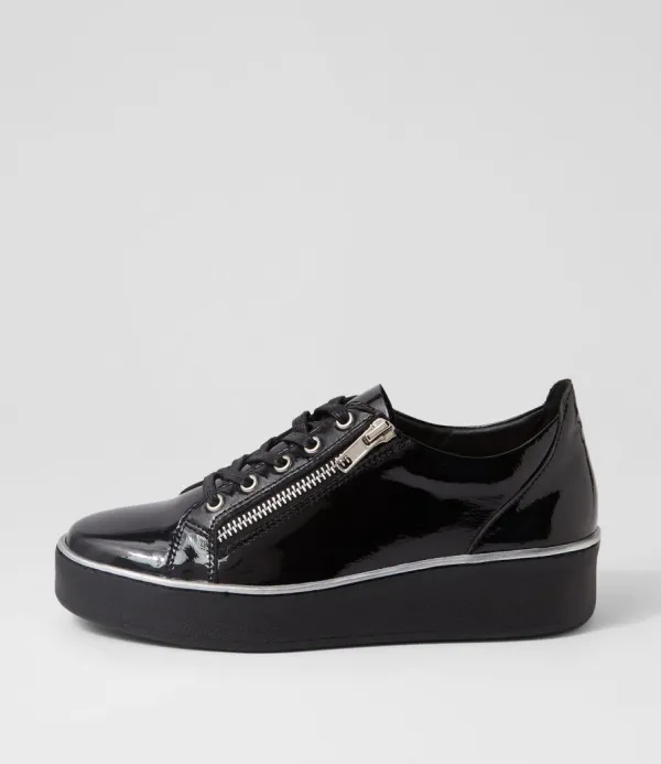 Women ZIERA Zissy W Black Wrinkle Patent Sneakers