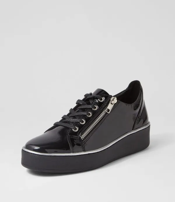 Women ZIERA Zissy W Black Wrinkle Patent Sneakers