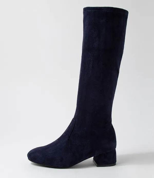 Women ZIERA Zury W Navy Stretch Microsuede Knee High Boots