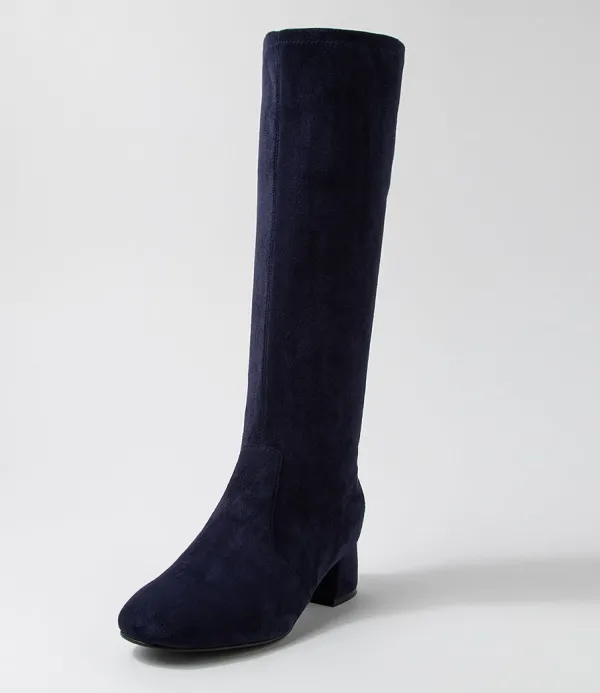 Women ZIERA Zury W Navy Stretch Microsuede Knee High Boots